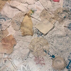 LOT of Over 38 Antique and Vintage Crocheted, Embroidered & Lace Doilies